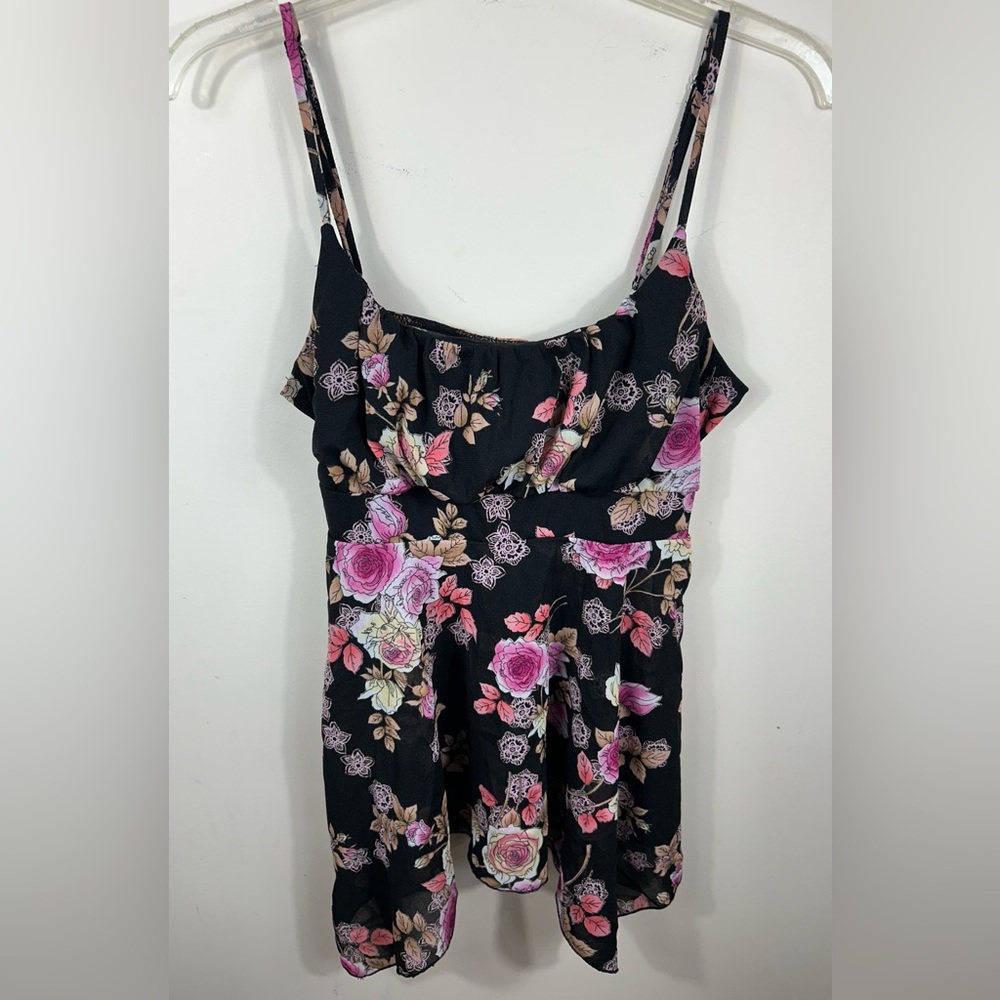 VTG Y2K Self Esteem USA Babydoll Top Large Milkmaid Fairy Whimsigoth Sheer Black